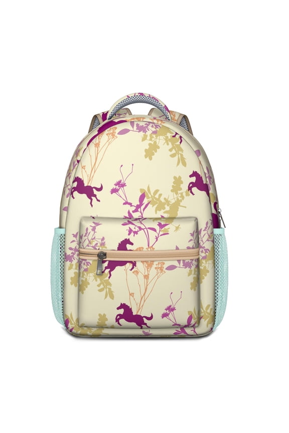 Unicorn and Horse Lovers Backpack – Cute Pony and Floral Pattern Schoolbag with Rainbow Horse Print and Retro Style
