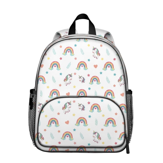 Unicorn and Leaf White Pattern Backpack for School, Cute School Bag with Adjustable Shoulder Straps and Padded Back, 13.8"x11.4"x6"