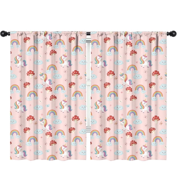 Unicorn and Mushroom Pink Pattern Insulated Teens Curtains Set Of 2, Bedroom Essentials, Toddler Room Decor 52"x84"