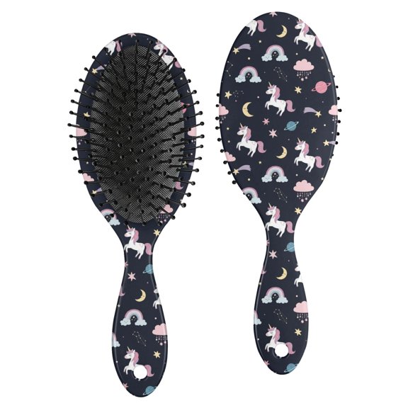 Unicorn and Planet Blue Pattern Brush, Detangling Hair Brush, Paddle Styling Brush, PP Material Gifts for Daily Hair Care