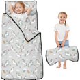 thumbnail image 1 of Unicorn and Planet Gray Pattern Teens Toddler Nap Mat with Pillow, Sleeping Mat Bag for Preschool Daycare 51"x22", 1 of 6