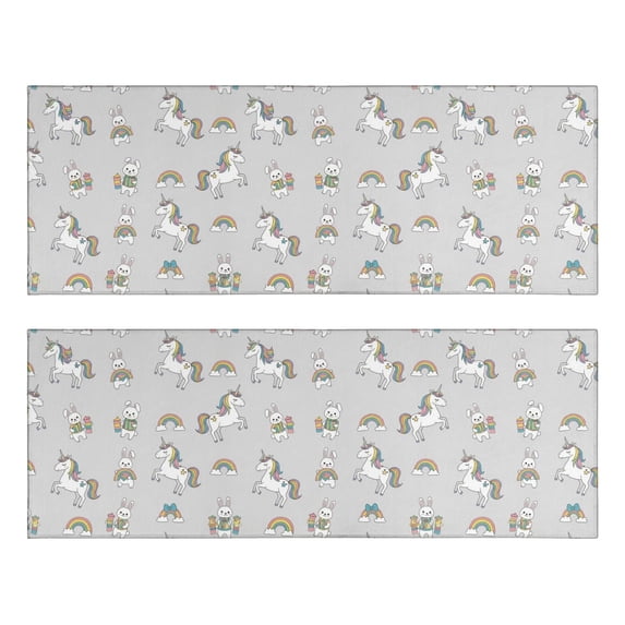Unicorn and Rabbit Gray Pattern Anti Fatigue Kitchen Rugs Set Of 2, Non Slip Washable Decorative Floor Mats for Sink Laundry and Home Use, 17"x47"