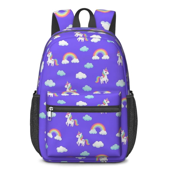 Unicorn and Rainbow Purple Pattern 17" Waterproof Oxford School Backpacks for Teens, S-Shape Padded Straps, for School, Travel, Hiking, Camping