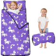 thumbnail image 1 of Unicorn and Rainbow Purple Pattern Teens Toddler Nap Mat with Pillow, Sleeping Mat Bag for Preschool Daycare 50"x20", 1 of 6