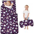 thumbnail image 1 of Unicorn and Rainbow Purple Pattern Teens Toddler Nap Mat with Pillow, Sleeping Mat Bag for Preschool Daycare 50"x20", 1 of 6