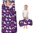 thumbnail image 1 of Unicorn and Rainbow Purple Pattern Teens Toddler Nap Mat with Pillow, Sleeping Mat Bag for Preschool Daycare 59"x22", 1 of 6