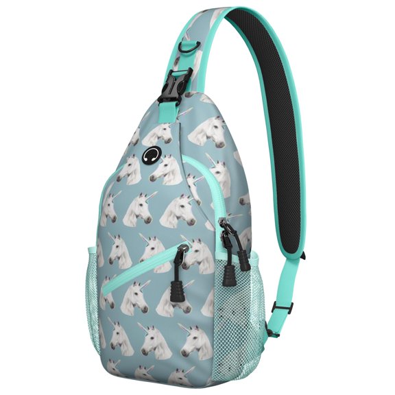Unicorn and Rainbow Theme Sling Backpack with Clouds, Moon, Stars, Cute Cartoon Fantasy Crossbody Bag for Women and Travel