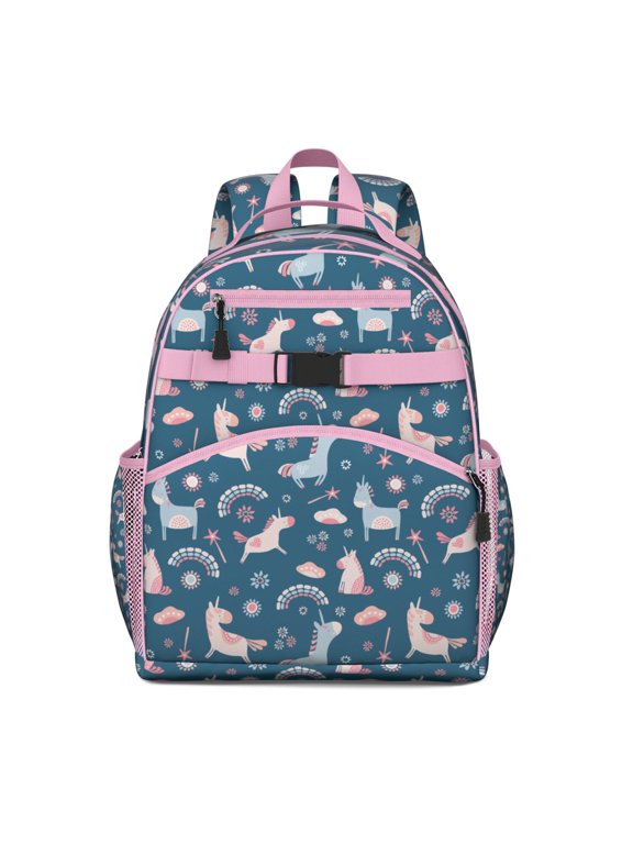 Unicorn and Rainbow Toddler Backpack Cute Magical Animal Bookbag with Galaxy, Stars, Clouds and Artistic Illustration