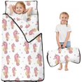 thumbnail image 1 of Unicorn and Seahorse White Pattern Teens Toddler Nap Mat with Pillow, Sleeping Mat Bag for Preschool Daycare 50"x20", 1 of 6