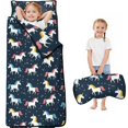 thumbnail image 1 of Unicorn and Star Black Pattern Teens Toddler Nap Mat with Pillow, Sleeping Mat Bag for Preschool Daycare 60"x20", 1 of 6