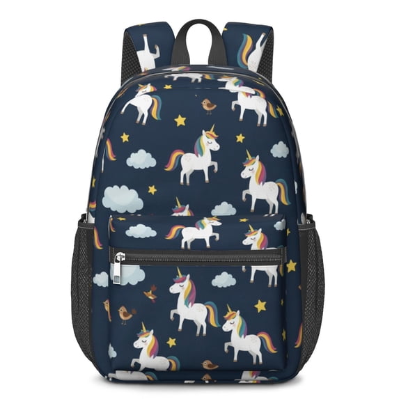 Unicorn and Star Blue Pattern 17" Waterproof Oxford School Backpacks for Teens, S-Shape Padded Straps, for School, Travel, Hiking, Camping