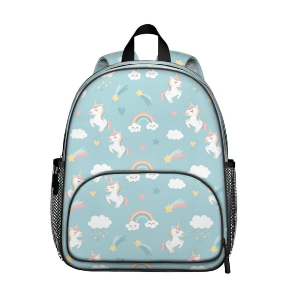 Unicorn and Star Blue Pattern Backpack for School, Cute School Bag with Adjustable Shoulder Straps and Padded Back, 13.8"x11.4"x6"