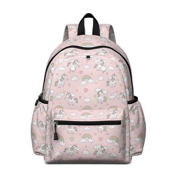 Unicorn and Star Pink Pattern Cute School Backpack with Padded Back and Adjustable Shoulder Straps 13.4"x11"x4.7"