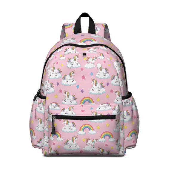 Unicorn and Star Pink Pattern Cute School Backpack with Padded Back and Adjustable Shoulder Straps 13.4"x11"x4.7"