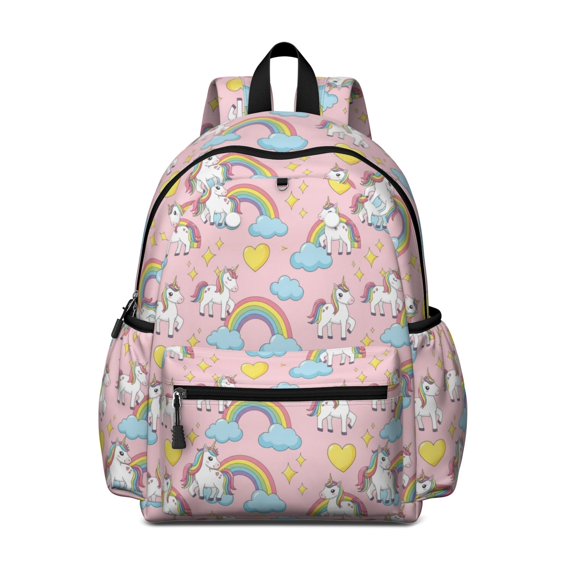 Unicorn and Star Pink Pattern Cute School Backpack with Padded Back and Adjustable Shoulder Straps 13.4"x11"x4.7"