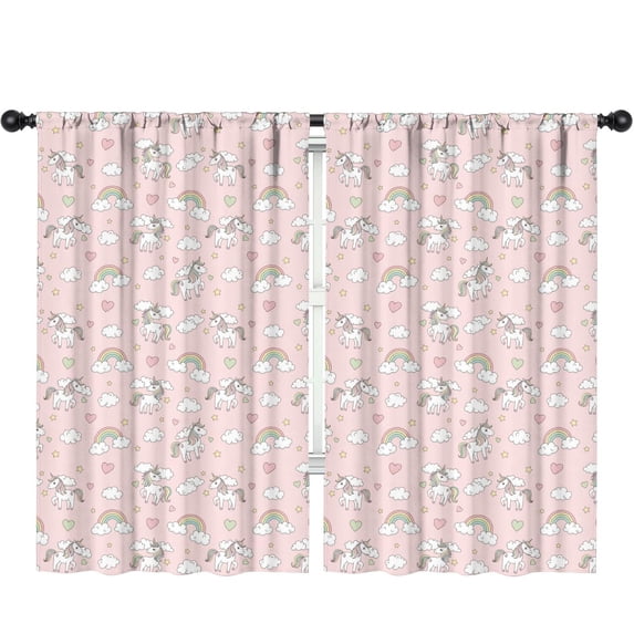 Unicorn and Star Pink Pattern Insulated Teens Curtains Set Of 2, Bedroom Essentials, Toddler Room Decor 52x84in(132x213cm)