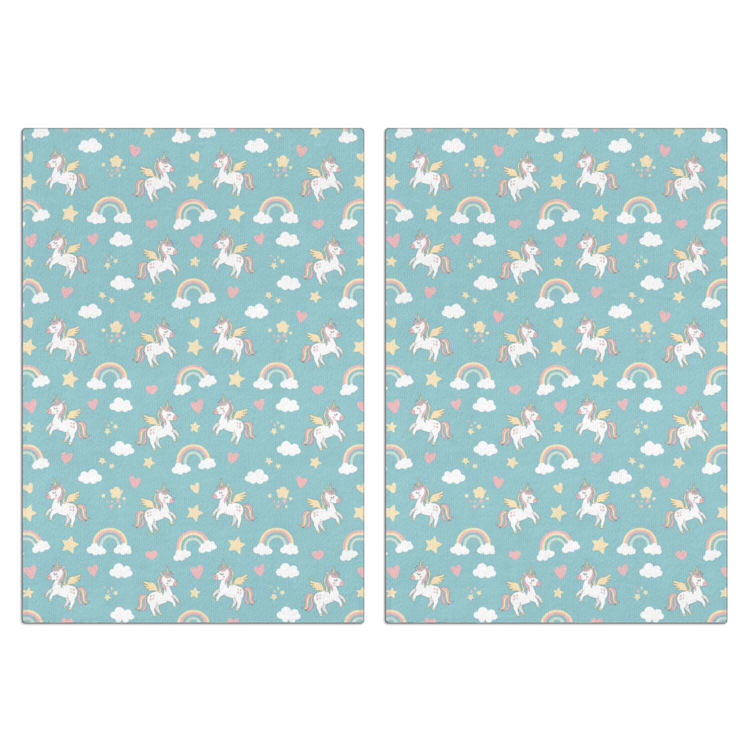 Unicorn and Wing Blue Pattern Kitchen Towels Set Of 2, Microfiber ...