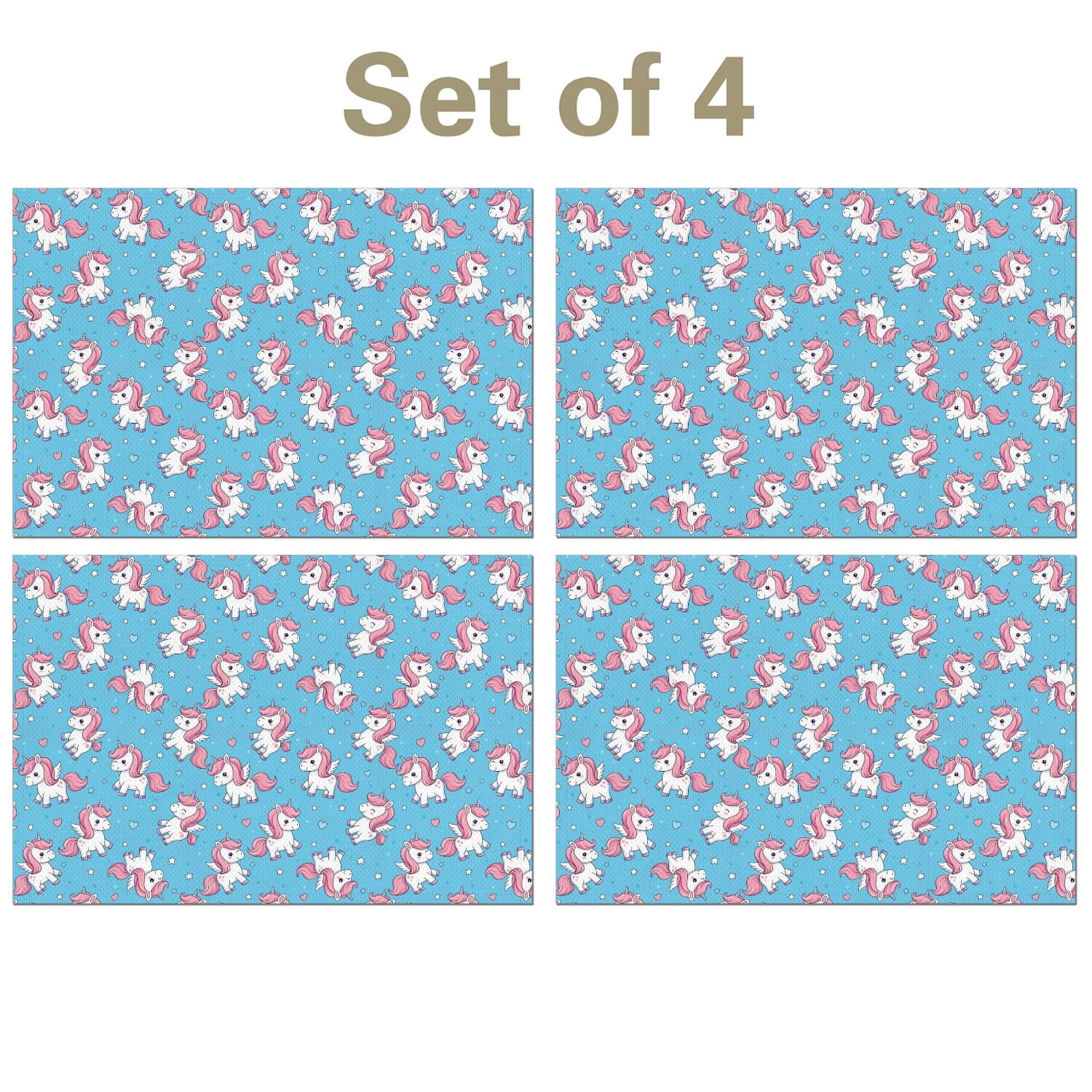 Bbq Banner Examples Unicorn and Wing Blue Pattern Linen-look Placemats Set Of 4, Outdoor ...
