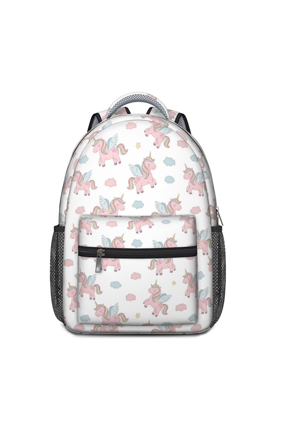 Unicorn and Wing Pink Pattern Backpack for School, Cute School Bag with Adjustable Shoulder Straps and Padded Back, 15.3"x11"x6.7"