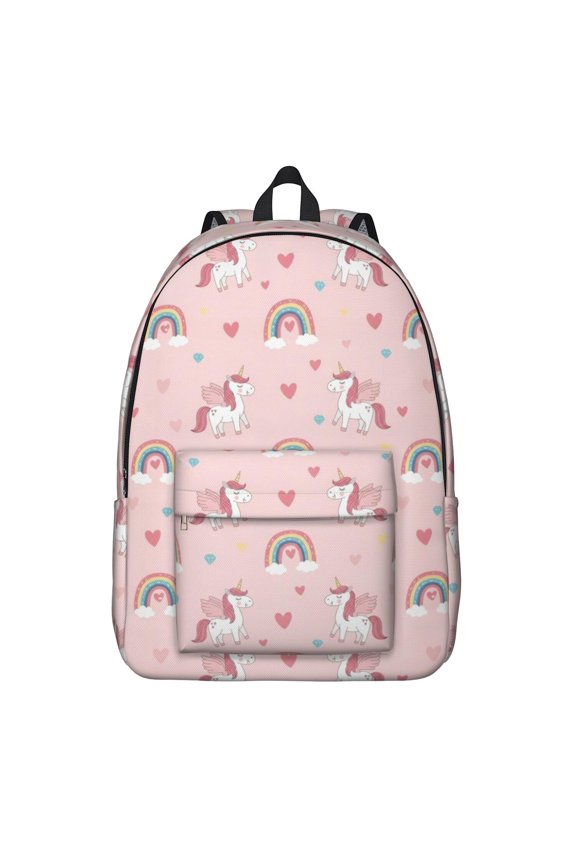 Unicorn and Wing Pink Pattern Backpack for School, Cute School Bag with Adjustable Shoulder Straps and Padded Back, 15.7"x11.8"x5.5"