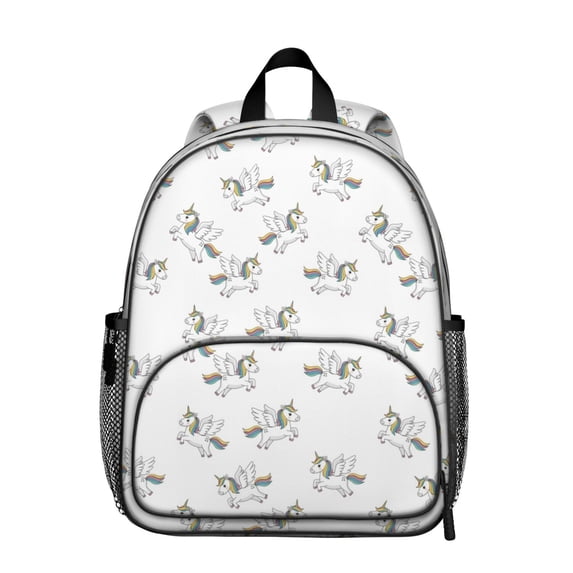 Unicorn and Wing White Pattern Backpack for School, Cute School Bag with Adjustable Shoulder Straps and Padded Back, 13.8"x11.4"x6"