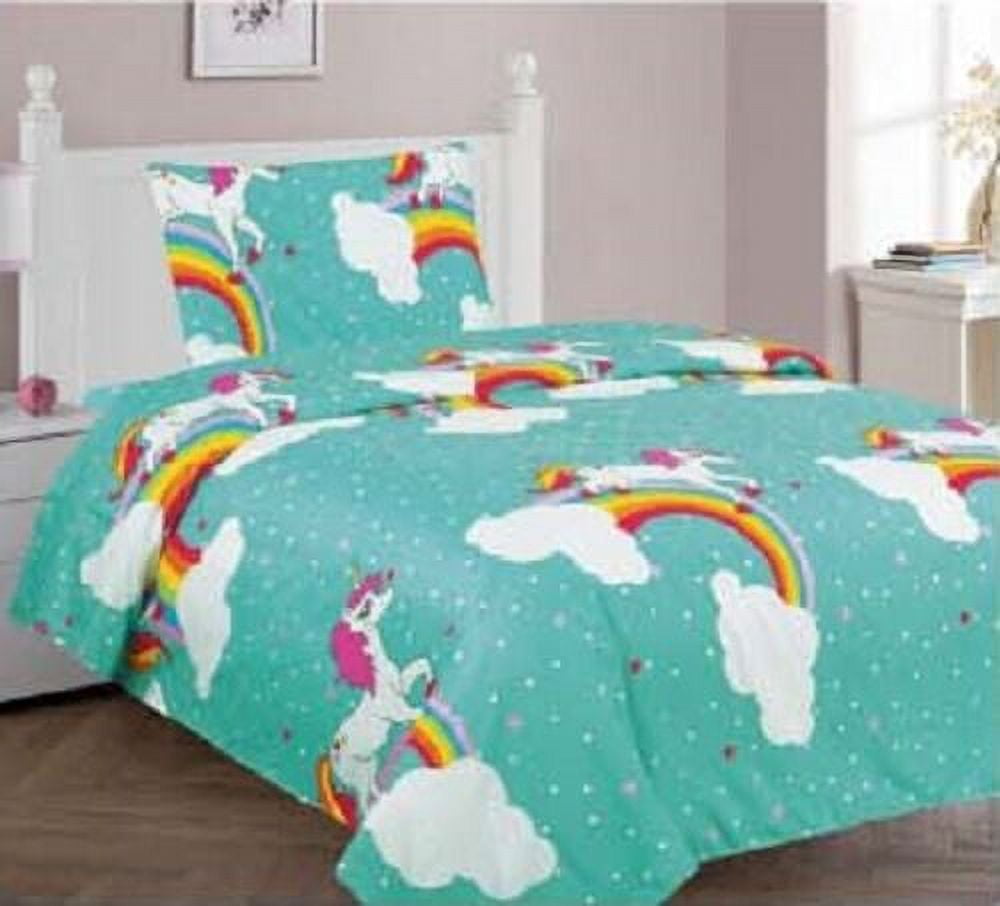 Unicorn blue complete TWIN sheet set for kid's boys girls bedding bed