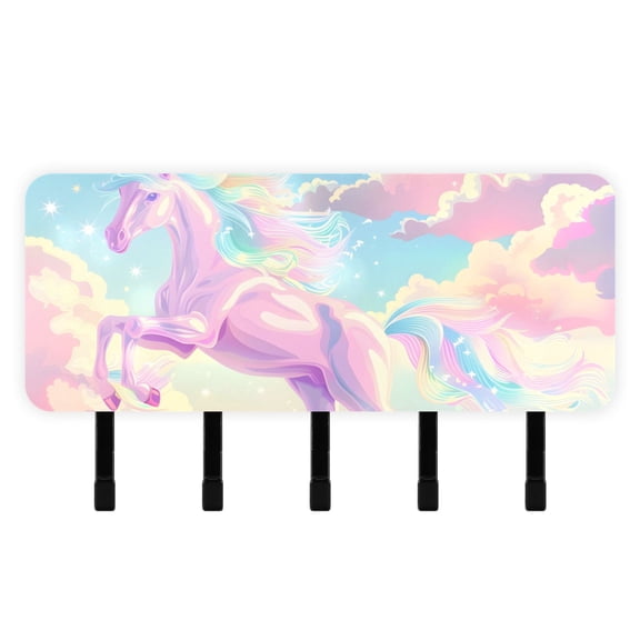 Unicorn in Clouds Key Holder for Wall Mail Holder Organizer with 5 Key Hooks Wall Mount Key Rack with Shelf