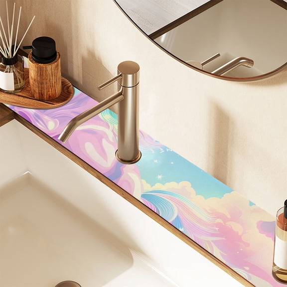 Unicorn in Clouds Sink Splash Guard Faucet 30x5.4in Drying Mat Drying Mat Absorbent Pad for Bathroom Kitchen 1PCS