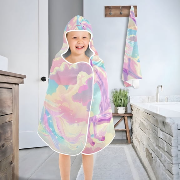 Unicorn in Clouds Toddler Bath Towel Baby Kid Bath Towels Beach Towel Super Soft and Absorbent for Girl Boy