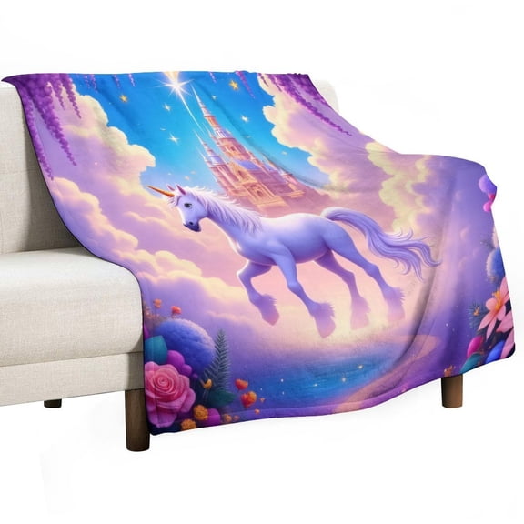 Unicorn in Fantasy Castle Sky Blanket Soft Throw Warm Lightweight Plush Blanket for Couch Bed Sofa