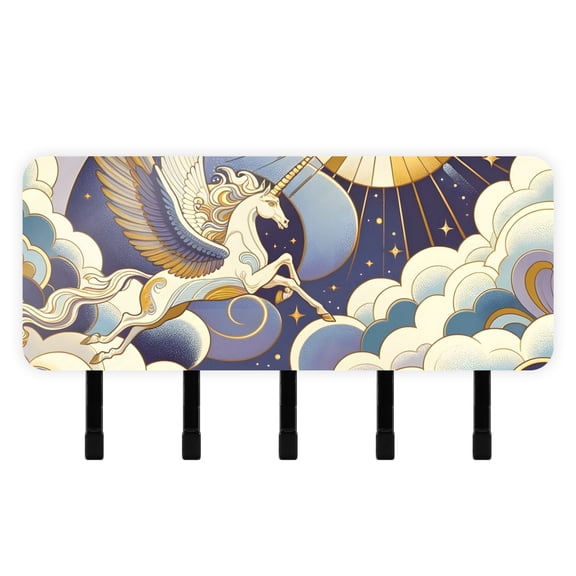 Unicorn on Moon Clouds Mail Holder Organizer Wall Mount with Shelf Key Holder Key Rack with 5 Key Hooks for Wall Decorative