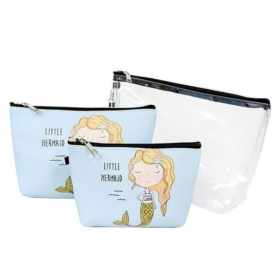 Unicorn or Mermaid Printed 3 pc Pouch Bag Set Cosmetic Makeup Pencil Accessories Little Mermaid