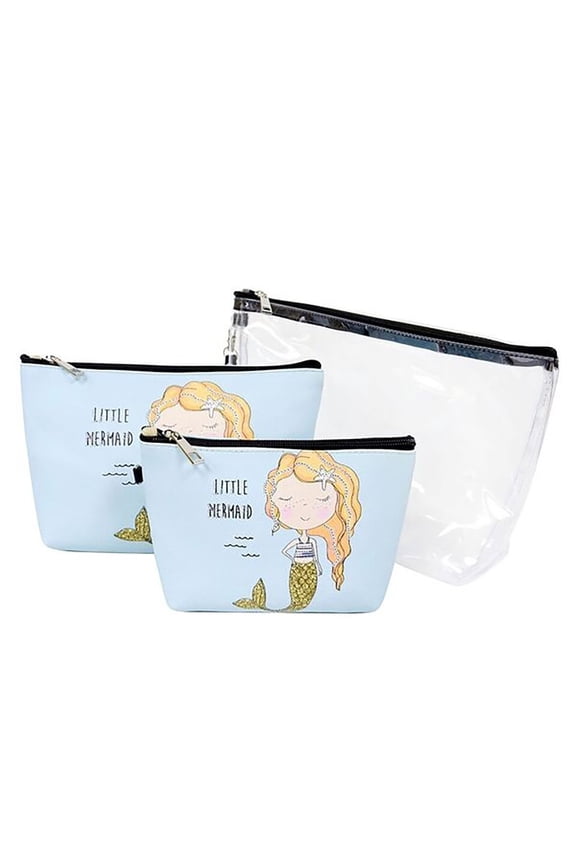 Unicorn or Mermaid Printed 3 pc Pouch Bag Set Cosmetic Makeup Pencil Accessories Little Mermaid