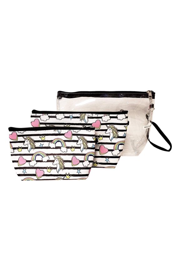 Unicorn or Mermaid Printed 3 pc Pouch Bag Set Cosmetic Makeup Pencil AccessoriesUnicorn in the Clouds