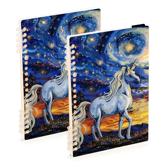 Unicorn under Starry Night Notebook Detachable Coil Notebook Diary Plan Book A5 Size 60 Pages 1 Pack