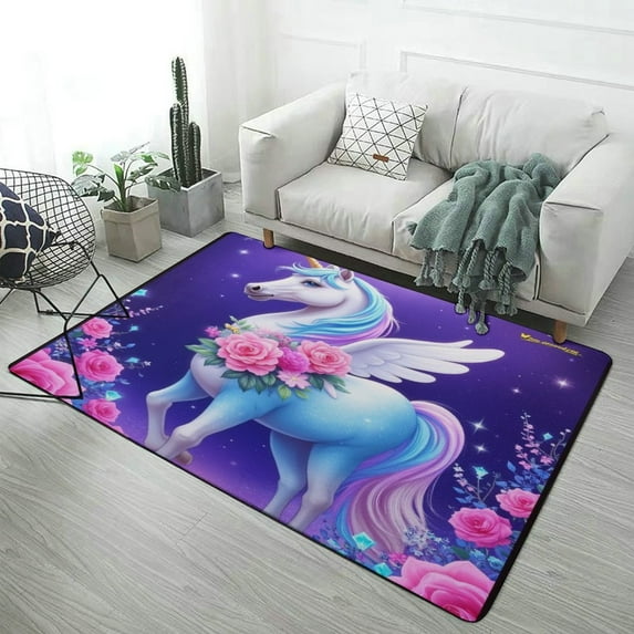 Unicorn with Floral Wings Area Rugs Soft Carpet Suitable for Living Room Kitchen Bedroom Laundry Room Home Decorations