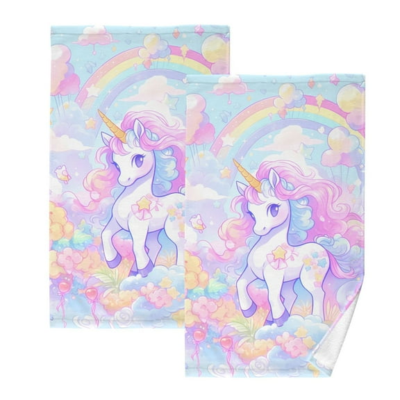 Unicorn with Rainbow Bath Hand Towels 2 Pcs Absorbent Face Towel Soft Breathable Cotton Towel Set for Bathroom Kitchen Hotel Spa Decor