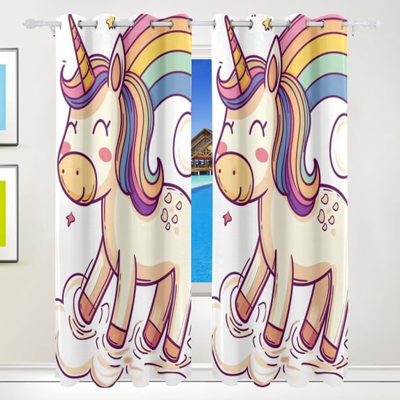 Unicorn with Rainbow Stars Clouds Black Out Curtains 84 Inch Length for Bedroom Living Room Windows 2 Panels Set