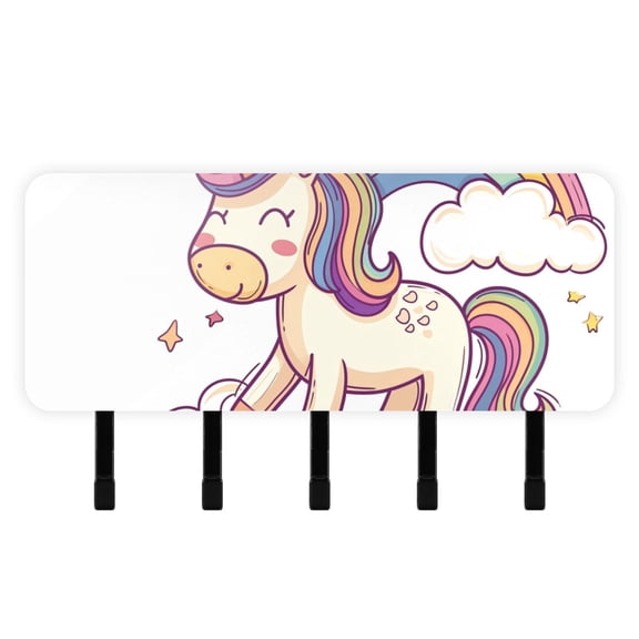 Unicorn with Rainbow Stars Clouds Mail Holder Organizer Wall Mount with Shelf Key Holder Key Rack with 5 Key Hooks for Wall Decorative