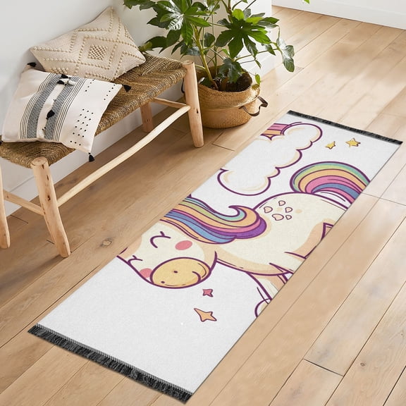 Unicorn with Rainbow Stars Clouds Runner Rug Machine Washable Area Rugs Carpet Non Slip Entryway Mat for Bedroom Entryway Front Door