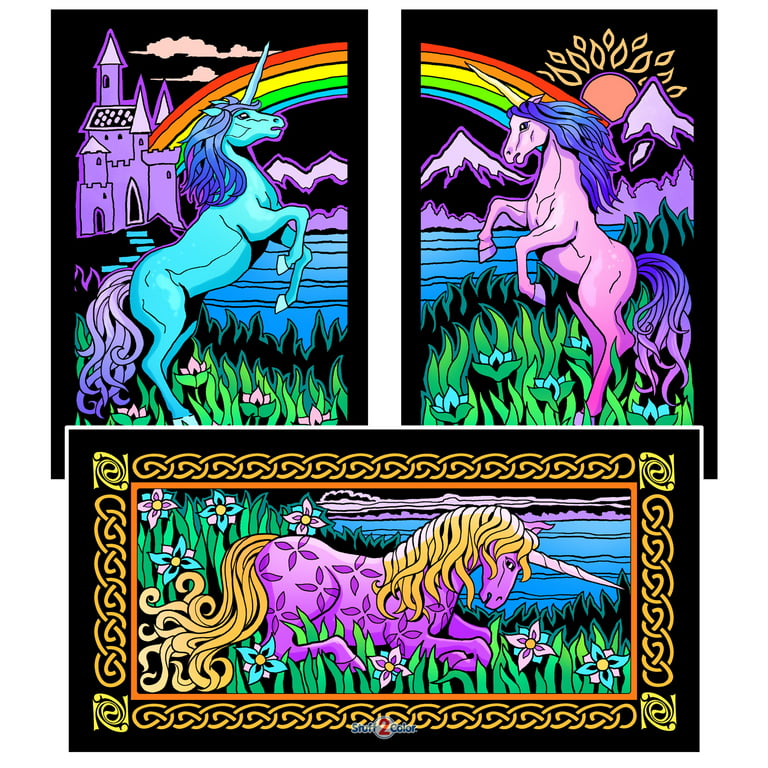 Unicorns - 3 Pack - Fuzzy Velvet Coloring Poster (3 Small Designs Included)  