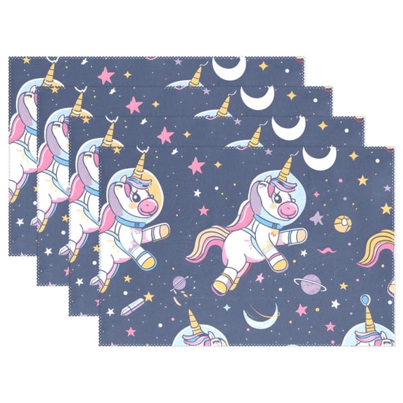 Unicorns Astronaut Planets 12×18 inch Placemats Heat Resistant Washable Foldable Rectangular Placemats Set Decoration Indoor Outdoor for Kitchen Dining Table 4PCs