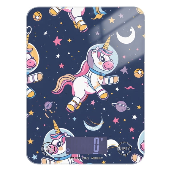 Unicorns Astronaut Planets Food Scale Digital Kitchen Scale Waterproof Tempered Glass Tare Function 11 lb for Baking Cooking Meal Prep
