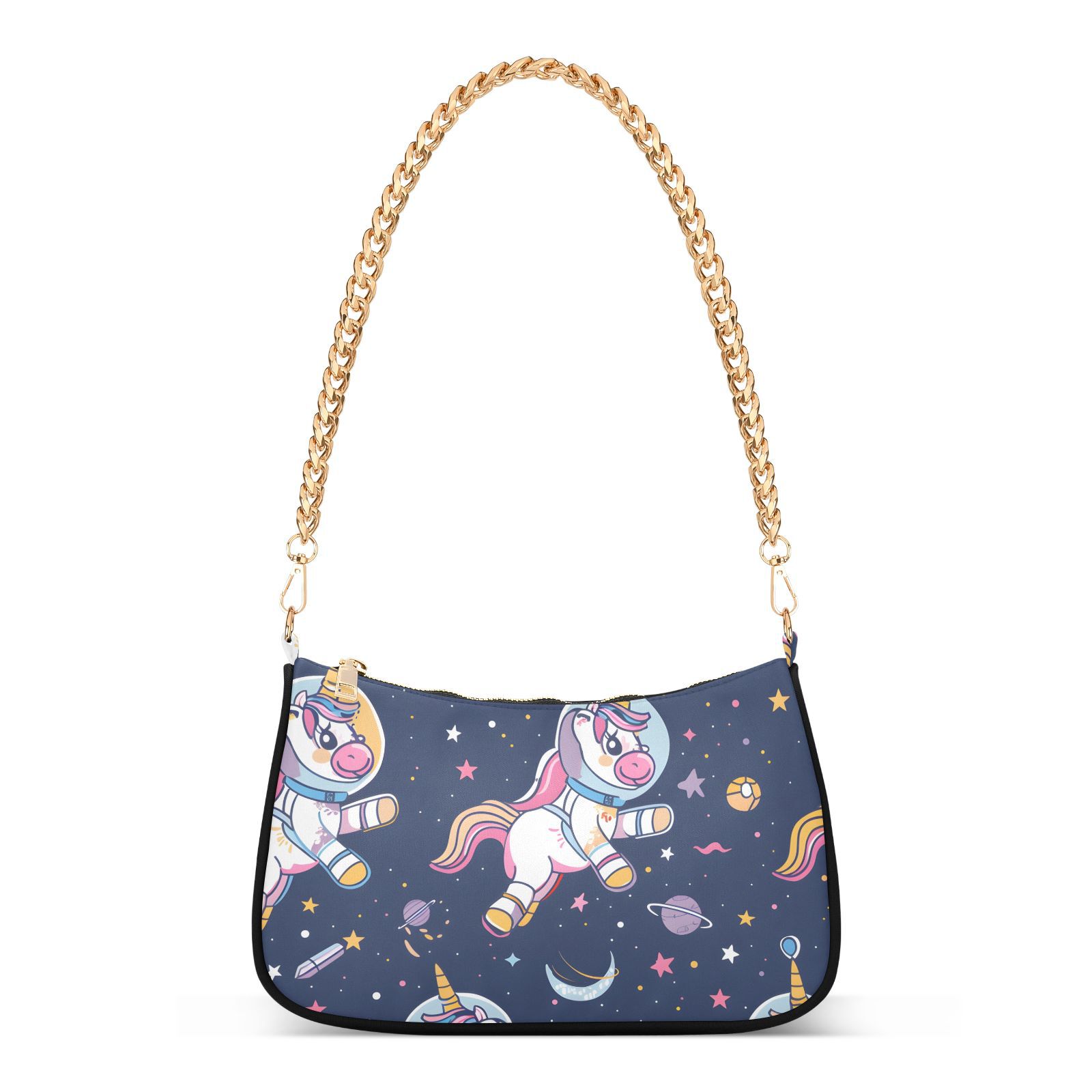 Unicorns Astronaut PlanetsWomen Small Shoulder Bag Crossbody Tote Hobo Bags Purse Clutch Handbags with Chain Strap for Women