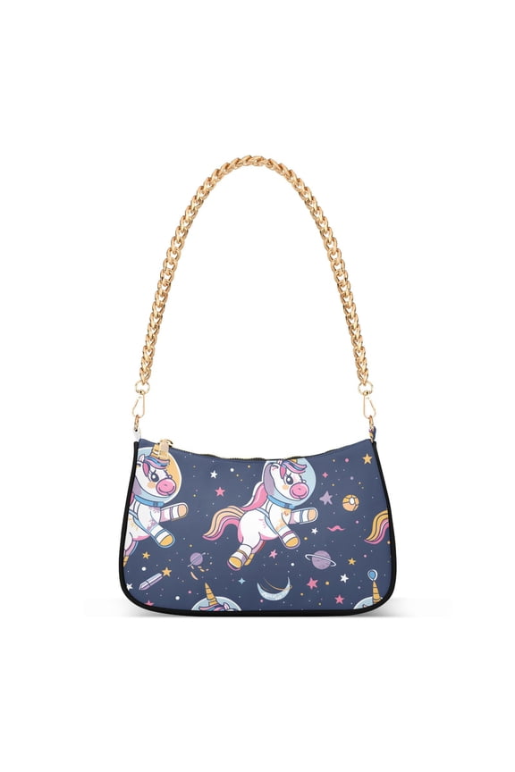 Unicorns Astronaut PlanetsWomen Small Shoulder Bag Crossbody Tote Hobo Bags Purse Clutch Handbags with Chain Strap for Women