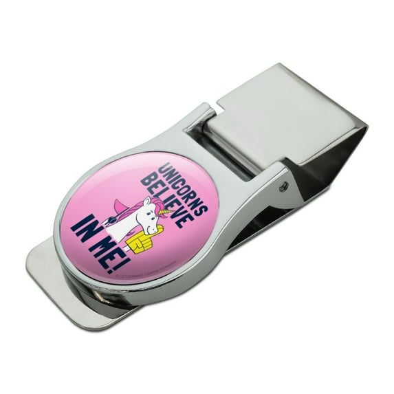 Unicorns Believe in Me Funny Humor Satin Chrome Plated Metal Money Clip