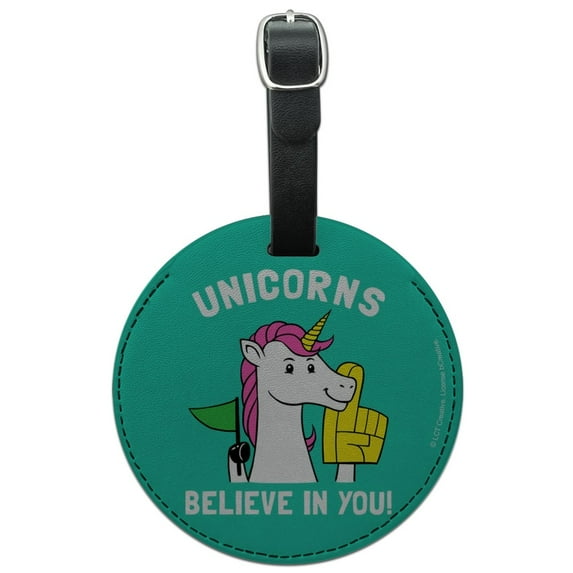 Unicorns Believe in You Funny Humor Round Leather Luggage Card Suitcase Carry-On ID Tag