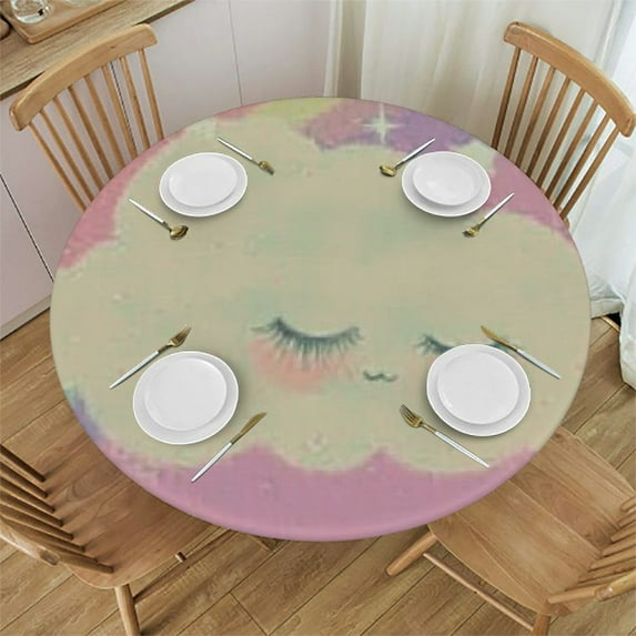 Unicorns Clouds Round Tablecloths Table Covers with Elastic Fitted Tablecloth Circular Tablecloths for Indoor Outdoor