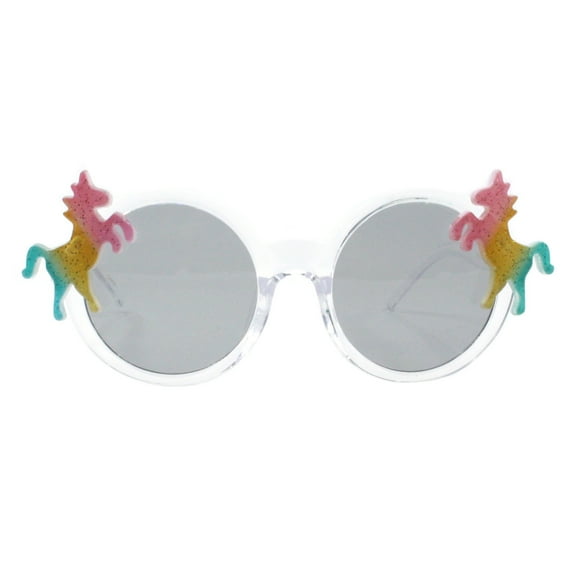 Unicorns Design Girl's Round Circle Sunglasses Kid's Fashion UV 400 Clear