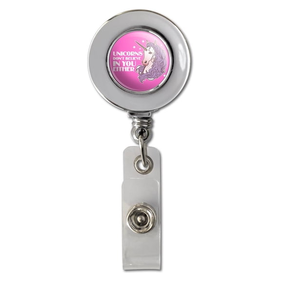 Unicorns Don't Believe In You Either Retractable Reel Chrome Badge ID Card Holder Clip